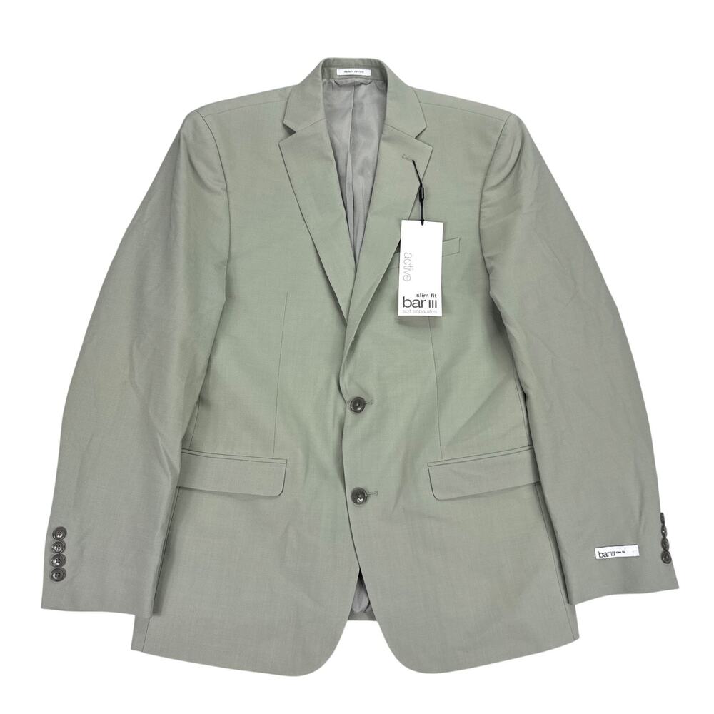 Bar III Mens Slim Fit Wool Blend Active Stretch Suit Jacket Sage Green 40R